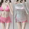 2026 Novo Modelo Conjunto de Biquíni Feminino de Três Peças, Esconde Barriga, Emagrecimento, Push-Up para Seios Pequenos, Estilo Coreano Ins, Adequado para Fontes Termais