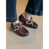 Zapatos Birkenstock retro de felpa y engrosados, mocasines cálidos versátiles sin cordones, zapatos de algodón peludos de suela plana para mujer