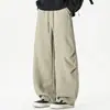 Pantalones cargo de pierna ancha, corte curvo, estilo americano, con remaches y pliegues, pantalones de trabajo holgados de pierna recta, pantalones casuales para hombre para primavera y otoño