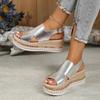 Sandalias de plataforma de cáñamo para mujer de talla grande, estilo europeo y americano, primavera y verano 2023, sandalias de mujer con hebilla, cuña, punta abierta