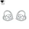 Pendientes de Plata de Ley S925 con Pasador Chapado en Oro Real, Pendientes de Diseño de Moda de Lujo Ligero con Incrustaciones de Circonita, con Forma de Corazón y Elefante de la Suerte