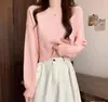 Suéter de Tricô Estilo Coreano Novo Outono/Inverno 2026 Versátil Elegante Cor Sólida Redutor de Idade Emagrecedor Curto de Alta Qualidade Suéter Pulôver para Mulheres