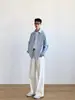 Camisa casual de manga larga para hombre, corte holgado, azul, estilo japonés, aspecto bañado por el sol, corta delante y larga detrás, principios de primavera, estilo boyfriend, moderno