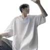 Camiseta de hombre con cuello en V texturizado y manga corta, marca de moda de verano, ropa juvenil de manga corta, camiseta nueva de corte holgado para hombre 2025