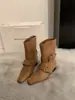 Botas Western Retro Francesas Color Caqui Gamuza Principios de Otoño Elegantes de Calle Estilo Británico Boca Ancha Botines para Mujer
