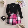 Shopee Conjunto Infantil de Manga Curta Saia Plaid Doce Conjunto de Duas Peças para Crianças Pequenas Adequado para Primavera e Outono Ano Novo Novo Estilo Chinês