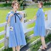 Vestido de Verão para Amamentação Jingqi Maternity Wear Manga Curta Petite Vestido de Verão Saia de Maternidade Solta Comprimento Médio