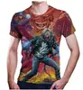 Nova Camiseta Masculina de Verão Metal Pesado Rock Impressão 3D Moda Casual de Verão Street Hip-Hop Manga Curta