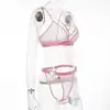 Lencería sexy de comercio exterior en AliExpress y Amazon, lencería sexy transparente de encaje con estampado de corazón, conjunto de tres piezas