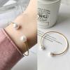 Versión coreana de plata esterlina S925 mini moda Joker hermoso oro K doble perla personalidad pulsera abierta mano