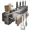 Soporte para cuchillos, estante de almacenamiento de cocina sin taladro, organizador de utensilios multifuncional para pared para cocina, incluye espátulas, palillos y cucharas