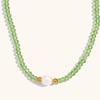 Collar Europeo y Americano Transfronterizo Retro Simple Serie Verde Acero Inoxidable Chapado en Oro de 18K Perla de Agua Dulce Sencilla Cuentas de Cristal
