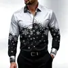 Camisa de manga larga para hombre con estampado de copo de nieve en degradado blanco y verde, perfecta para Navidad, fiestas navideñas y uso casual diario