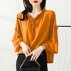 Camisa de gasa de manga larga con mangas farol para mujer, talla grande, primavera 2024, nueva, holgada, ajustada, que cubre el vientre, elegante.