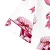 Conjunto de Pijama Cardigan Rosa de Seda Leite Transfronteiriço Europeu e Americano para Mulheres, Shorts de Manga Curta, Roupa de Casa Confortável e Respirável Conjunto Casual