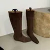 Primer Encuentro Jifa Estilo Casual Francés Ante Interior Aumentador de Altura Botas Largas Mujer Otoño Invierno Nuevas Elegantes Versátiles Temperamento Adelgazantes Botas Largas