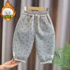 Pantalones jogger florales forrados de forro polar para niñas, pantalones largos cálidos de otoño e invierno para niñas pequeñas, pantalones de chándal versátiles y elegantes, envío directo disponible