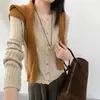 ¡Estilo coreano suave! Nuevo cárdigan de punto largo de manga larga liso de color sólido con cuello redondo y diseño hueco, versátil y casual para mujer, otoño 2026