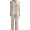 2026 Conjunto de Pijama Feminino Europeu e Americano Primavera e Outono Nova Moda Estampa de Coração Pequeno Botão de Laço Manga Longa Calça Longa