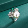 Huayoumei Acessórios de Joias Anel Pérola Moda Europeia e Americana Flor de Pérola Branca Cravejada com Zircônia Aberta Feminino Atacado