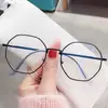 Gafas de red retro con forma poligonal, montura para gafas de miopía terminada, personalidad, multi-luz azul, lente plana, fabricantes, venta al por mayor