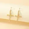 Pendientes de Cruz de Perlas Estilo Francés Retro Moda Pendientes de Presión para Mujer Estilo Coreano Populares en Internet Estilo Ins Diseño Elegante de Moda