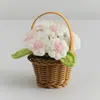 Nova Planta Pequena Flor Azul em Vaso Crochê de Lã Feito à Mão Pom Pom Flor Pequena em Vaso Decoração de Mesa Enfeites Flor Imortal Tricotada