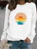Sudadera suéter de punto casual de manga larga y cuello redondo para mujer de otoño e invierno transfronteriza de Europa y Estados Unidos con estampado de amanecer al por mayor
