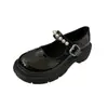 Zapatos Pequeños de Cuero Retro Francés Estilo Británico para Mujer 2025 Primavera Nuevo Estilo Perla Hada Una Línea Suela Gruesa Zapatos Mary Jane