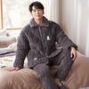 Pijama acolchado de tres capas para hombre, invierno, franela con forro polar, grueso, forro polar de coral, traje de ropa para el hogar para hombre, para uso exterior