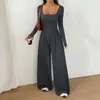 Ropa europea y americana para mujer para primavera y otoño, nuevo mono casual de pierna ancha de manga larga de color liso de estilo simple transfronterizo de Amazon para mujer