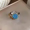 Anel aberto flor redonda de zircônia, anel de dedo indicador versátil de moda de alta qualidade de nicho, joia estilosa personalizada de luxo leve