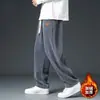 Pantalones Casuales de Pana Gruesos Forrados de Polar para Adolescentes y Hombres, Cintura Elástica con Cordón, Corte Recto, Cómodos, de Marca de Moda