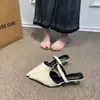 Sandálias Estilo Coreano Design Versátil Bico Fino Franzido Salto Bloco Bico Fechado Mules Femininas Slip-on Mules Elegantes