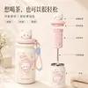 Caneca térmica criativa e fofa do gato KT em aço inoxidável 316 para mulheres, alto valor estético, com compartimento para chá e canudo, presente OEM personalizável