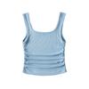 A853-24 Verano Nuevo Estilo Americano Camiseta Básica Casual Juvenil para Niña Color Sólido con Pliegues Laterales Ajustado