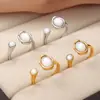 Anel Cruzado Europeu e Americano com Pedras de Diamante e Pérolas de Água Doce, Banhado a Ouro 18K, Anel Geométrico Aberto de Concha Branca para Joias Femininas