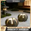 Lámpara de césped impermeable estilo japonés de cuenco de piedra de resina de fibra de vidrio, lámpara exterior de jardín de paisaje seco, lámpara de paisaje de luz suave de jardín