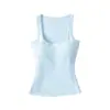 Top Regata Sexy Decotado para Primavera e Verão com Bojo, Decote U, Elástico, Justo ao Corpo, Modelador da Cintura, Sem Mangas, Camisola para Mulheres