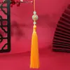 Pingente de jade verde em formato de flor estilo chinês com franjas, decoração de carro DIY, broche Hanfu, ornamento para saia de face de cavalo