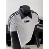 Camiseta de Manga Corta con Cuello Camisero y Tres Rayas para Hombre y Mujer, Marca de Verano de Moda, Polo con Media Cremallera Estilo Universitario, Top Casual con Bloques de Color
