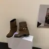 Botas de Moda Otoño/Invierno 2026 con Hebilla, Versátiles Botas Nuevas de Estilo Británico a Media Pantorrilla, Botines con Tacón Grueso y Punta Cuadrada, Vintage