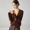 Cárdigan de punto fino 100% lana pura tipo dos piezas con cuello en V para mujer, suéter de punto holgado para otoño e invierno, abrigo versátil de manga larga