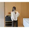 Fio fornecido pelo cliente, estilo início de outono, suéter de tricô de lã com fio floral, manga longa, caimento solto e relaxado, blusa fina para mulheres, H0914S