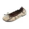 Zapatos Planos para Mujer Chuyuji 2026 Verano Nuevo Estilo Cuadros Patchwork Suela Suave Tacón Grueso Lazo Punta Redonda Zapatos Planos