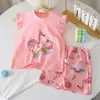 Traje de Verano para Niñas Nuevo de Manga Corta y Shorts Traje para Niñas Top de Manga Vuelo Moda Coreana Delgado de Dos Piezas Ropa Infantil