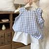Traje de Verano para Niñas 2025 Niñas Espalda Descubierta Muñeca Nuevo Top Chaleco a Cuadros para Niños Pantalones Cortos Conjunto de Dos Piezas de Moda