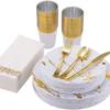 Conjunto de 175 Peças Prato de Mármore Plástico Rígido Ps Comida Ocidental Prato de Jantar Descartável Faca, Garfo e Colher Taça de Vinho Prato Preto