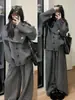 Pantalones Rayados con Forro de Polar para Mujer, Nuevo Estilo Otoño e Invierno 2025, de Cintura Alta, Adelgazantes, para Bajitas, Caídos, Holgados, Pantalones de Pierna Ancha Relajados