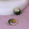 Hebilla de Oreja de Vidriado Goteo Verde Vintage Diseño de Nicho Pendientes de Joyería para Orejas Combinables que Reducen la Edad Pendientes de Pin de Plata de Lujo Ligero Estilo Hong Kong para Mujeres